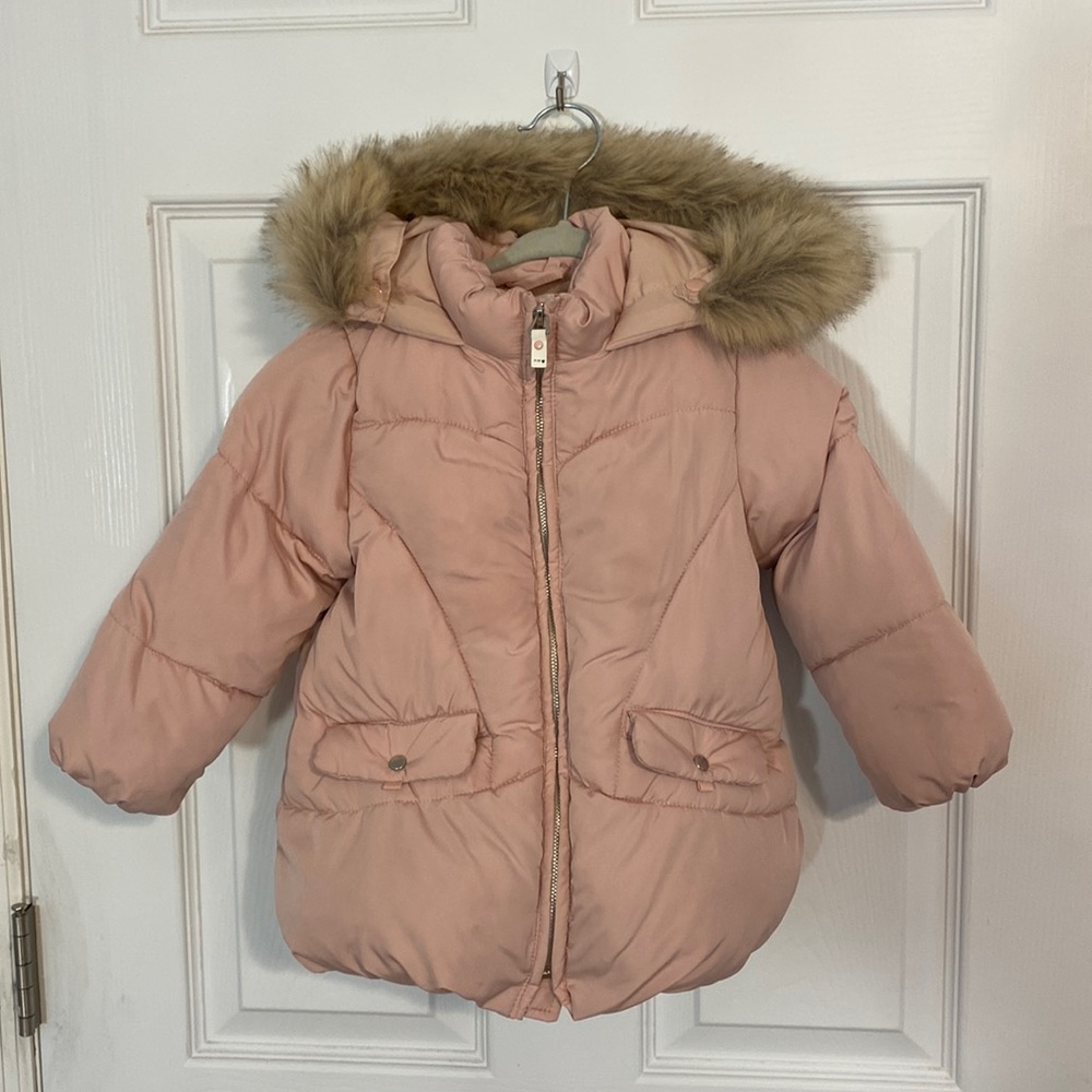 Girls soft down coat with faux fur trim hood